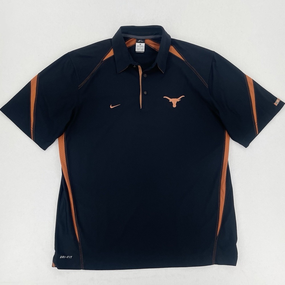 Vintage Nike Texas Longhorns Polo Shirt Mens XL Black UT Lightweight Performance